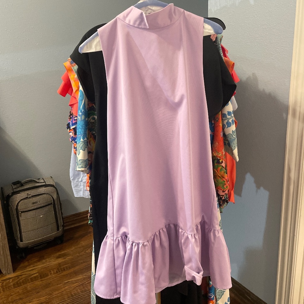 La Roque original sleeveless tie back purple ruffle dress